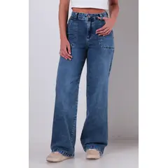 WADOS - JEANS MUJER CARGO RECTO TIRO ALTO PRETINA UN BOTON