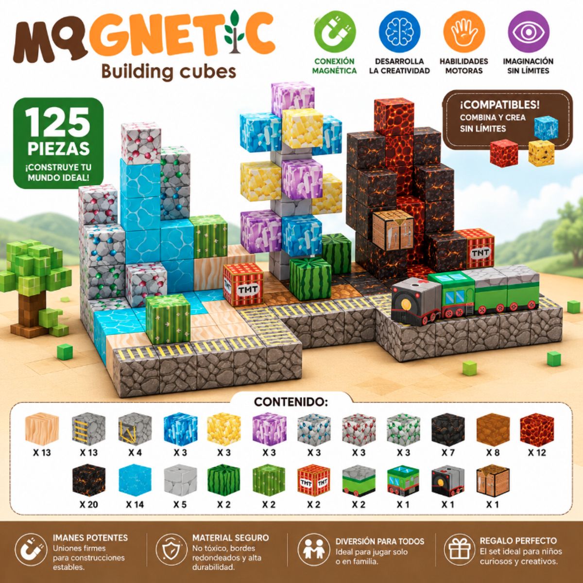 GENERICO - Juego Bloques Magneticos Didáctico Construccion 125 Piezas