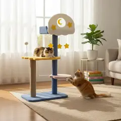 OEM - Rascador Repisa Gatos Torre De 3 Pisos Diseño Nube 80cm