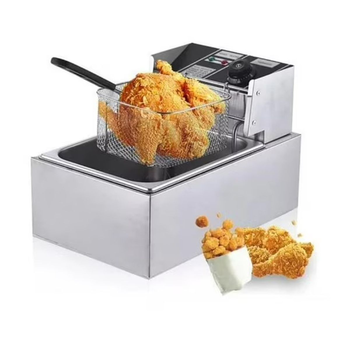 GENERICO - FREIDORA DE ACEITE FRITURA PROFUNDA 6L ACERO INOXIDABLE