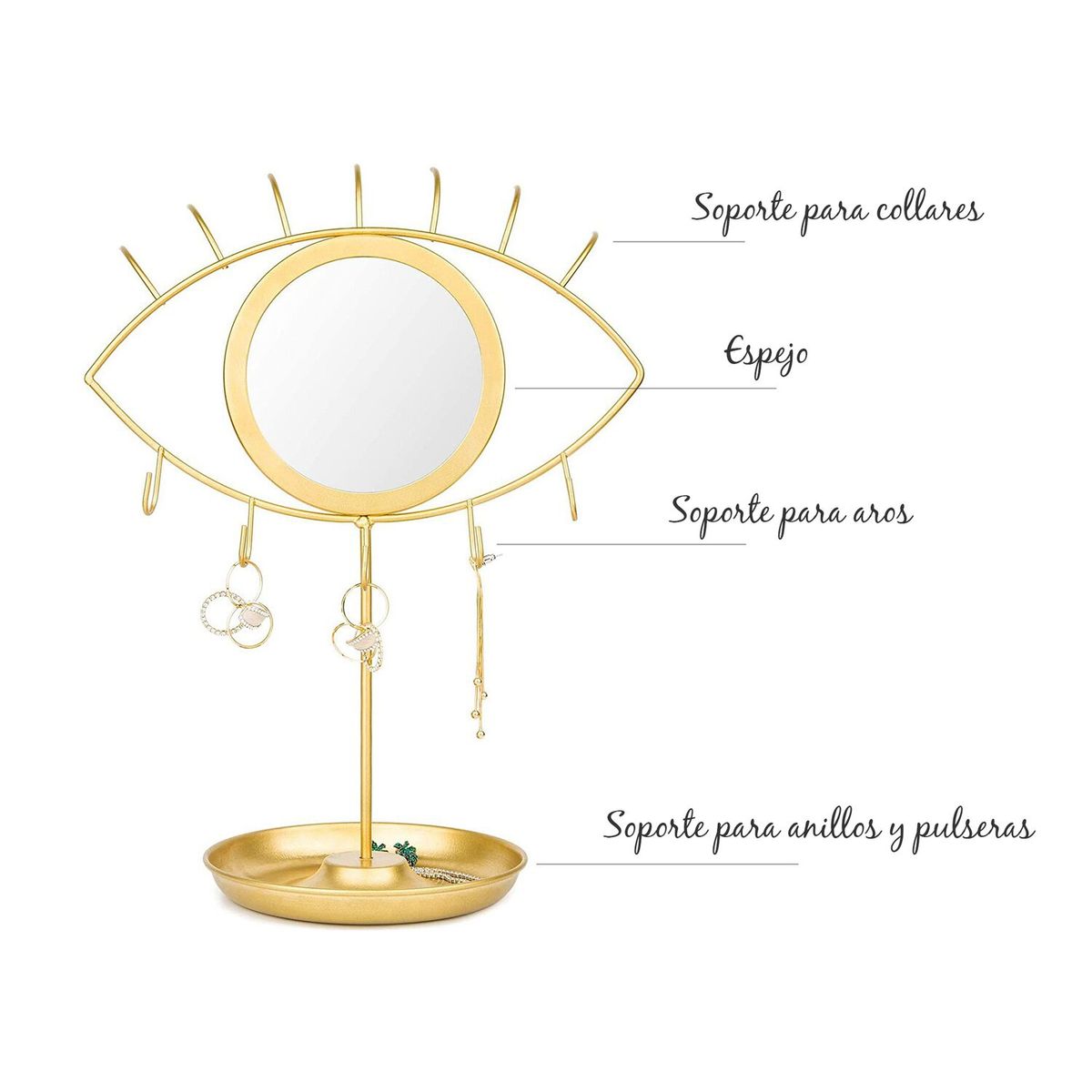 REGALITOLINDO CL - Espejo Joyero Ojo Dorado Gold 34 X 25 Cms.