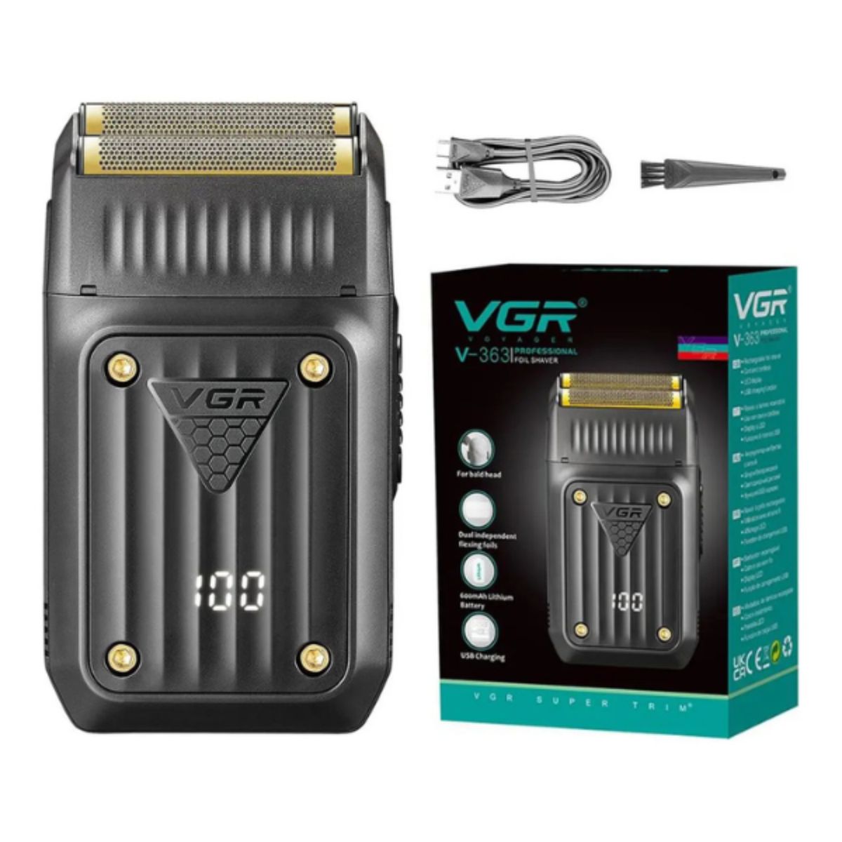 VGR - Afeitadora Eléctrica Shaver Vgr V-363 Usb Doble Hoja Color Negro