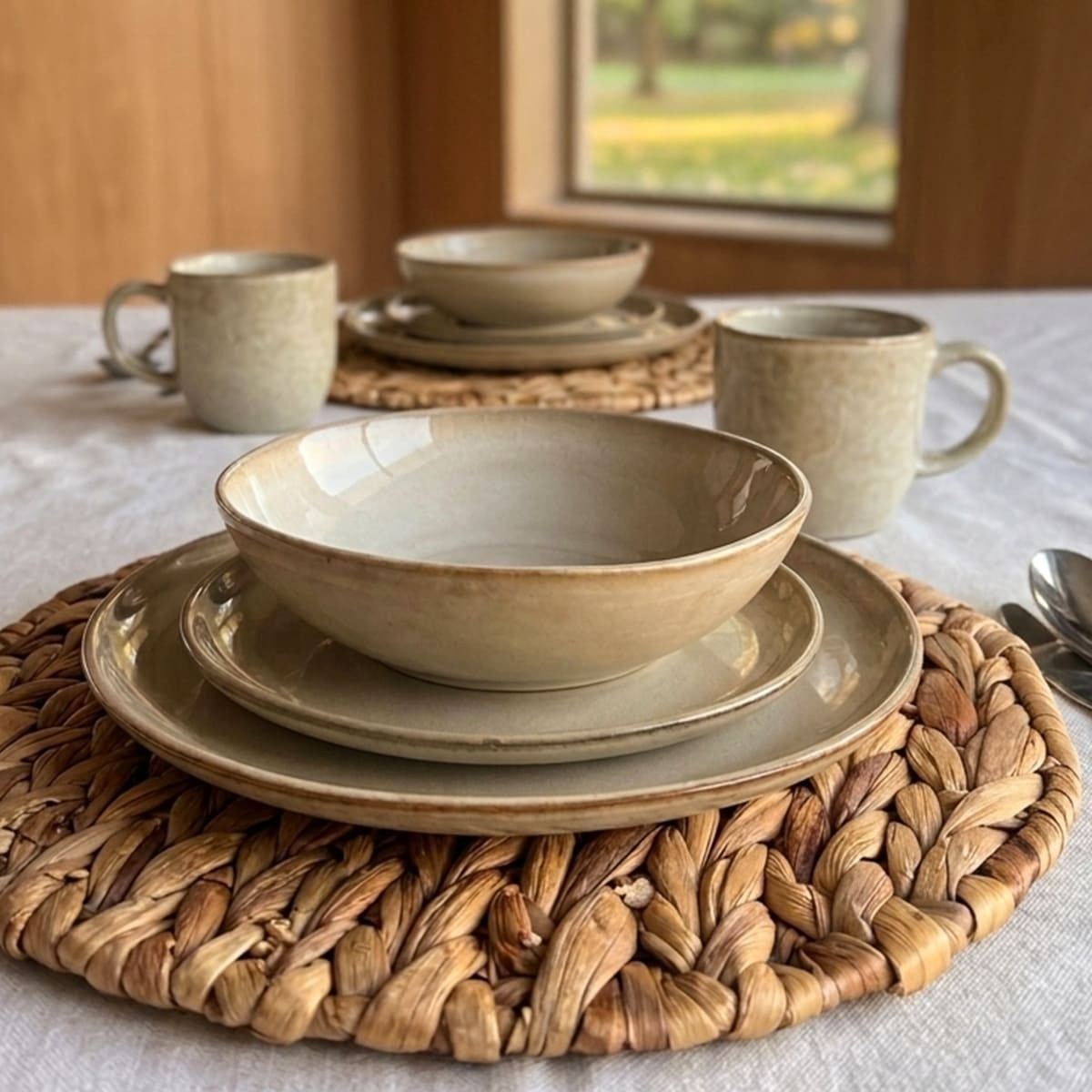 Set Vajilla 24 Piezas Cerámica Arena Línea Rustica Con Mug, marca IMAHE - Foto 2