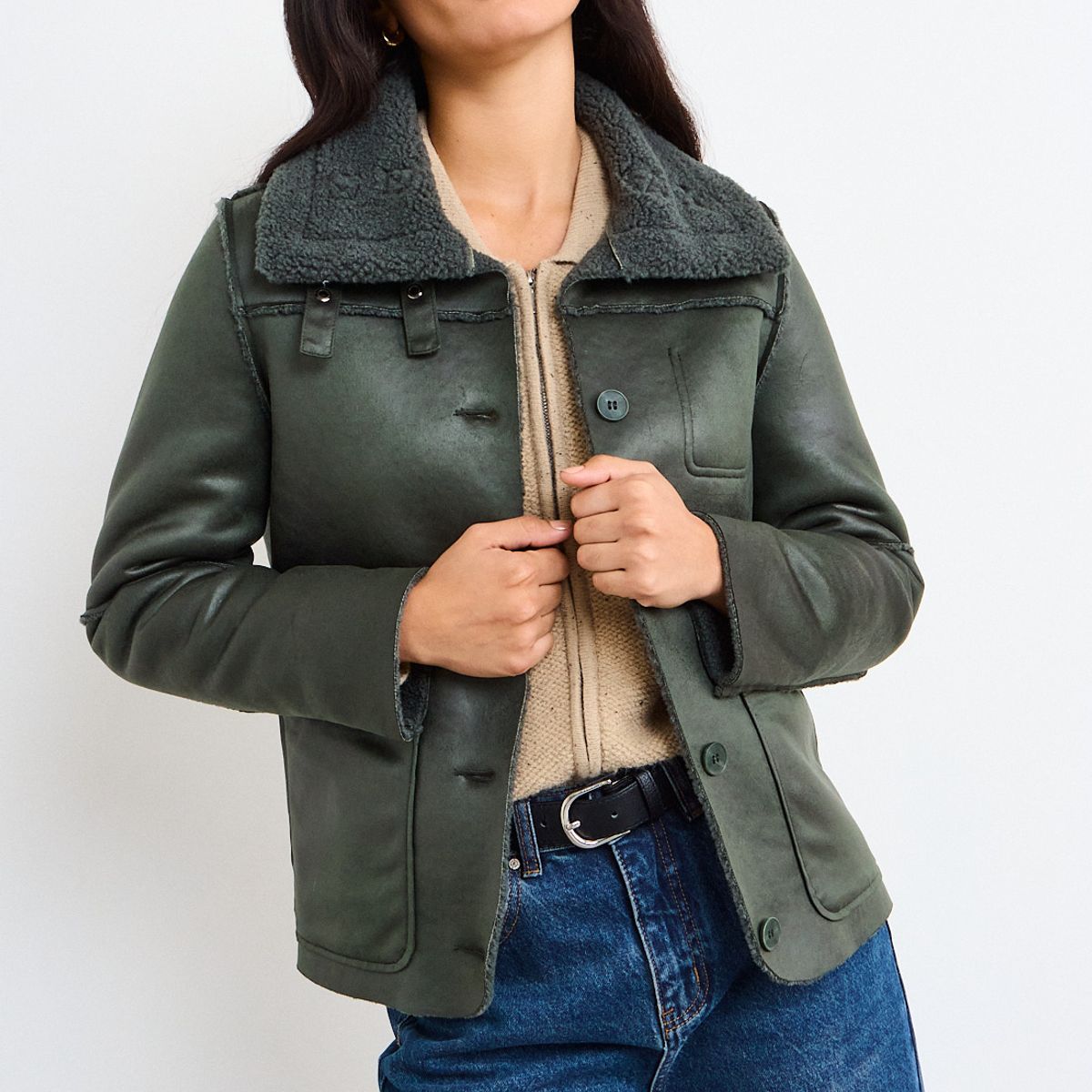 IO - Chaqueta Lisa Mujer Verde Io