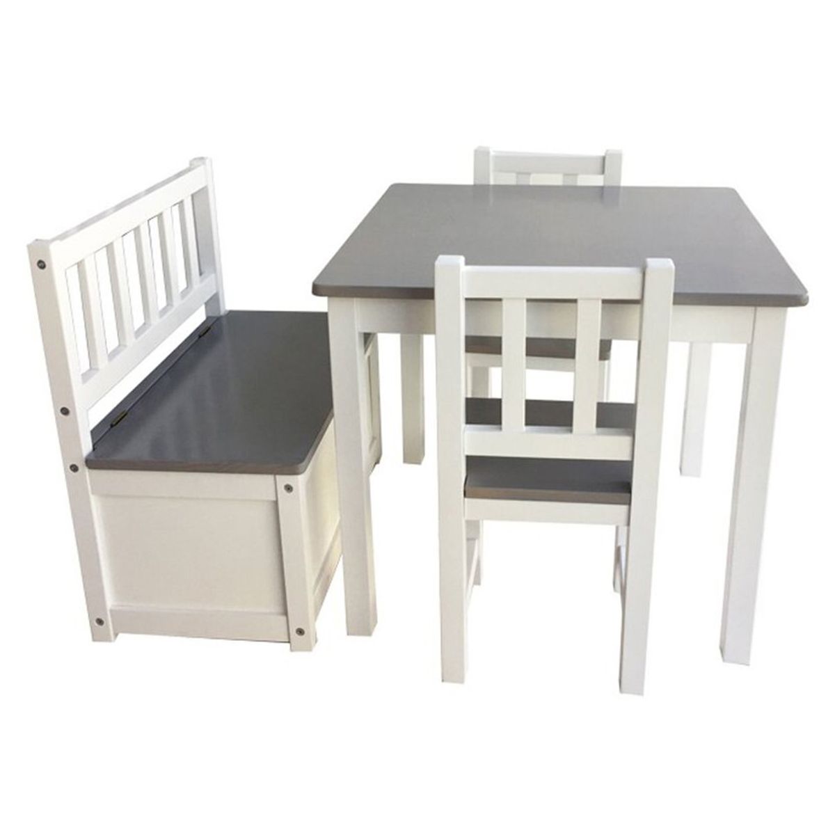 GROWME - Mesa  2 Sillas Banca Baúl Niños Infantil Gris