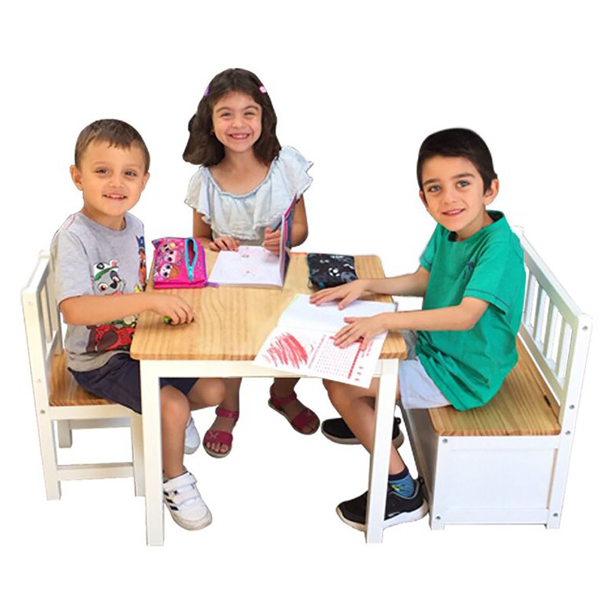 GROWME - Mesa  2 Sillas Banca Baúl Niños Infantil Natural