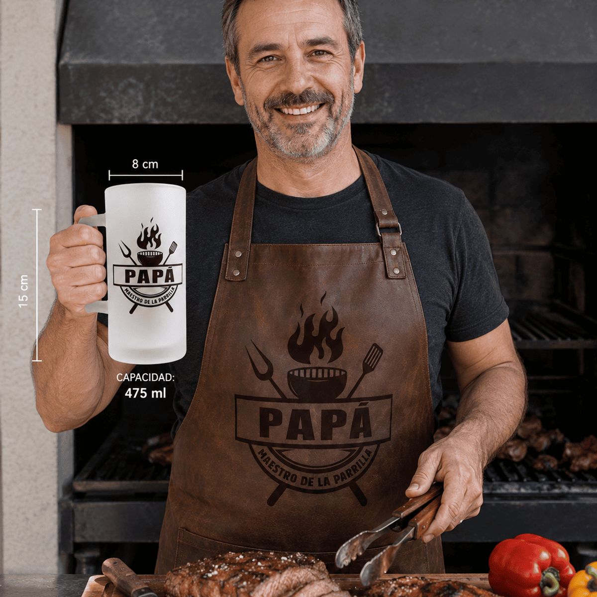 SM - Shopero para Papá Maestro de la Parrilla 475 ml – Vaso Cervecero Esmerilado para Asados