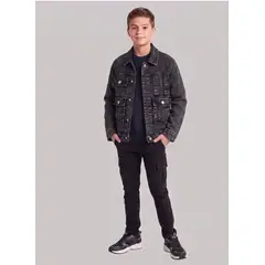 KIBOU - Chaqueta Mezclilla Negra Niño Denim Prelavado Cargo