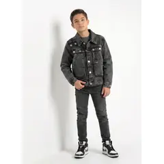 KIBOU - Chaqueta Mezclilla Negra Niño Denim Prelavado Cargo