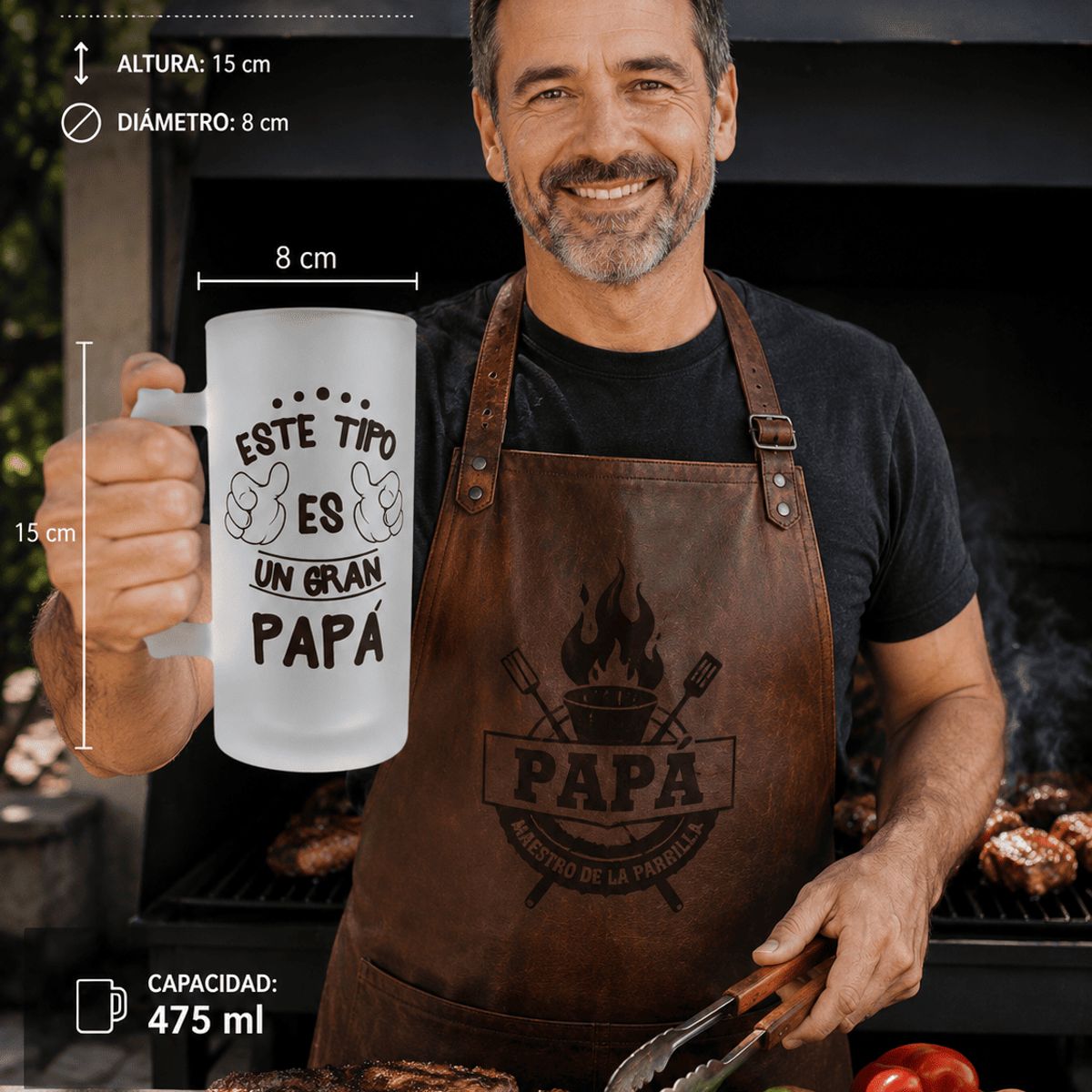 SM - Shopero Cervecero Esmerilado "Este Tipo es un Gran Papá" 475 ml - Regalo Original para Papá
