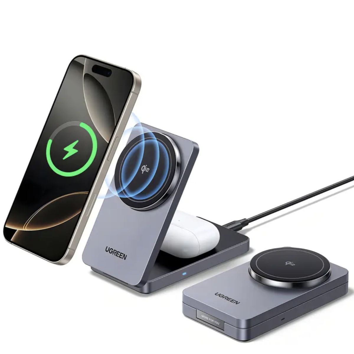 UGREEN - Cargador Inalámbrico Ugreen Qi2 15w Magflow Para iPhone Y Ai Grey