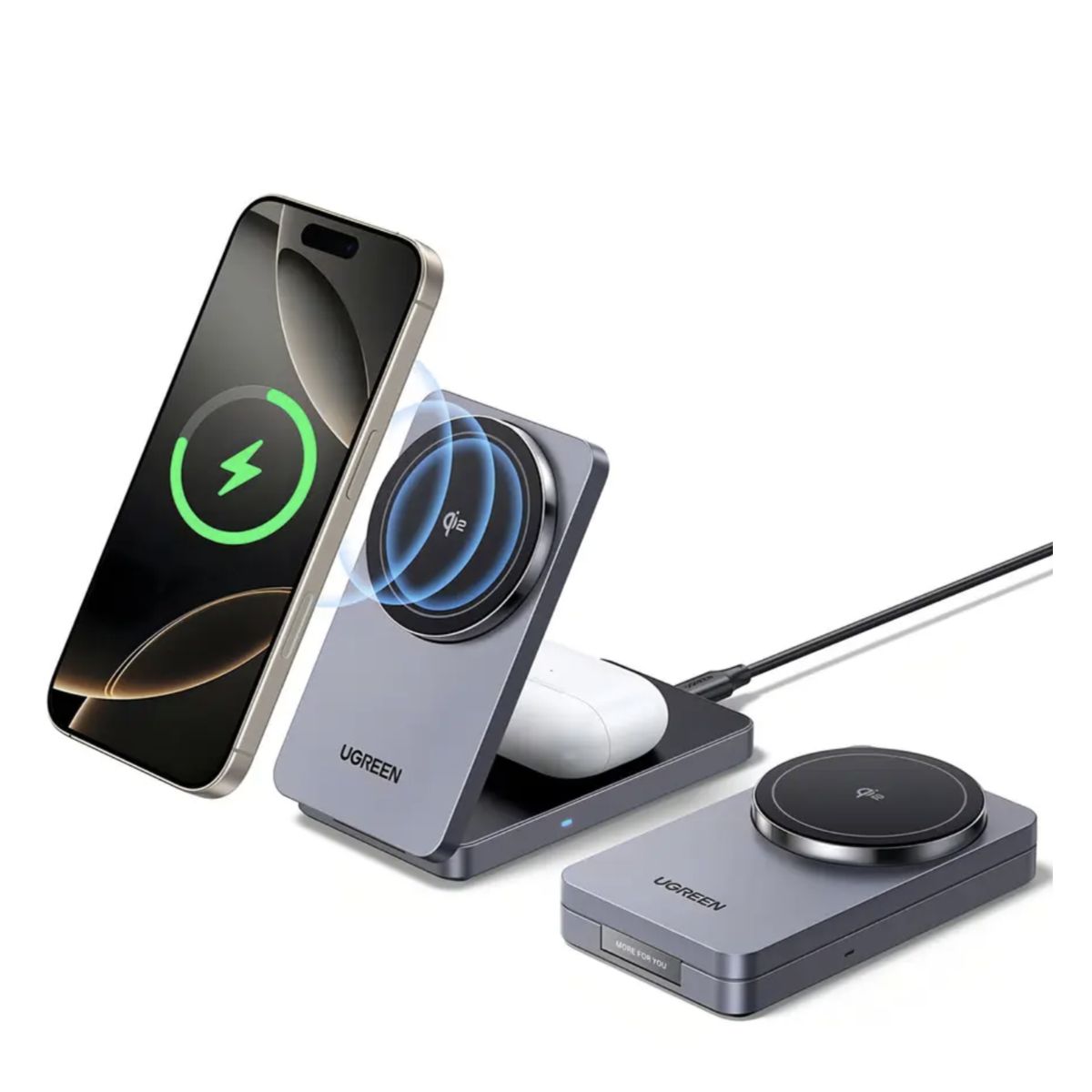 UGREEN - Cargador Inalámbrico Ugreen Qi2 15w Magflow Para iPhone Y Ai Grey