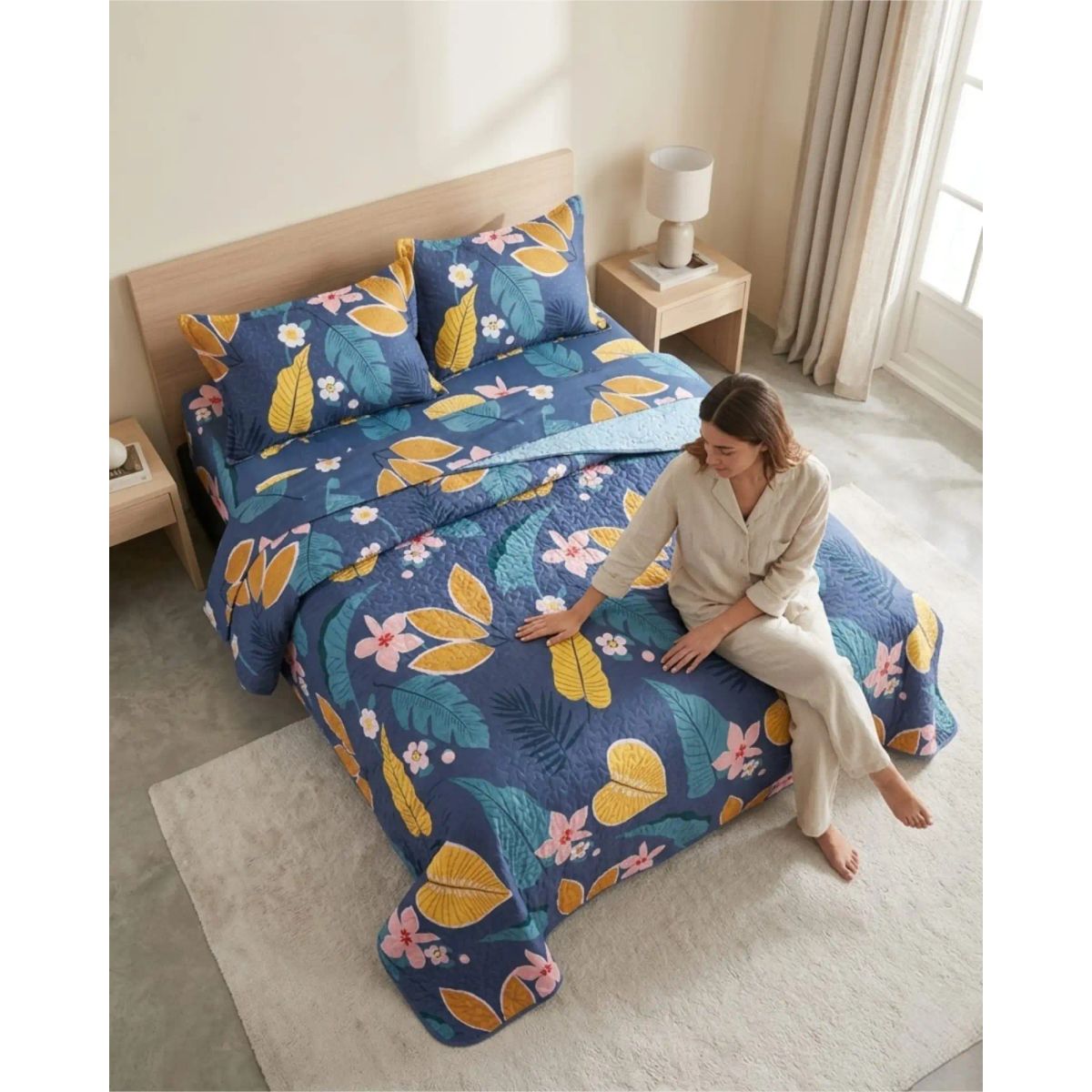 GENERICO - Juego De Cubrecama Quilt 2 Plazas Con Sábanas De Verano 5 Pzs