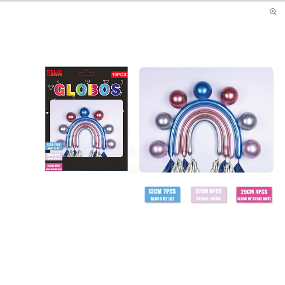 GENERICO - Globos Arcoiris 19 Unidades Rosa, Plateado y Azul