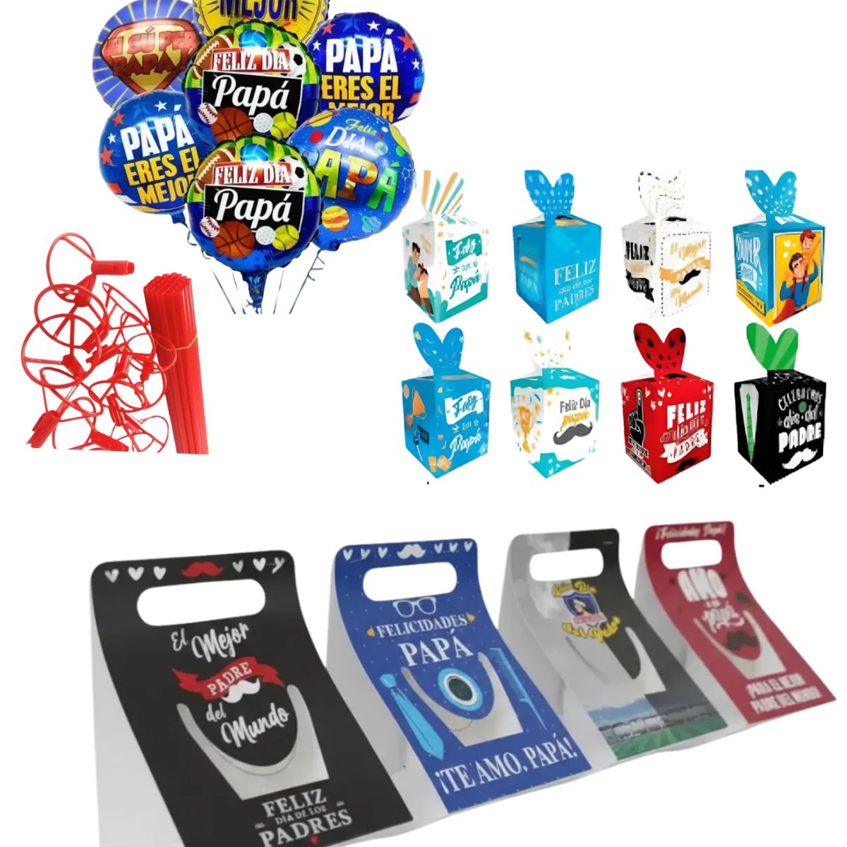 GENERICO - Set 36 Artículos Dia Del Padre Globos Con Varilla + Caja De Regalo +Porta Taza