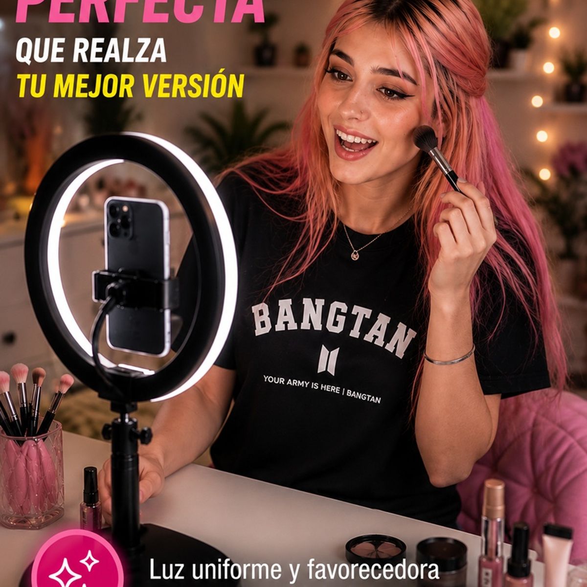 Aro de Luz LED Portátil G2  Base Redonda Con Soporte para Celular, marca MOVI - Foto Principal