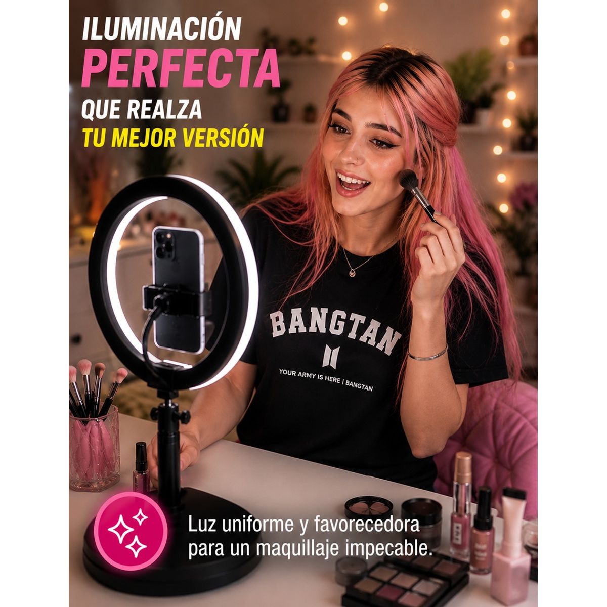 Aro de Luz LED Portátil G2  Base Redonda Con Soporte para Celular, marca MOVI - Foto Principal