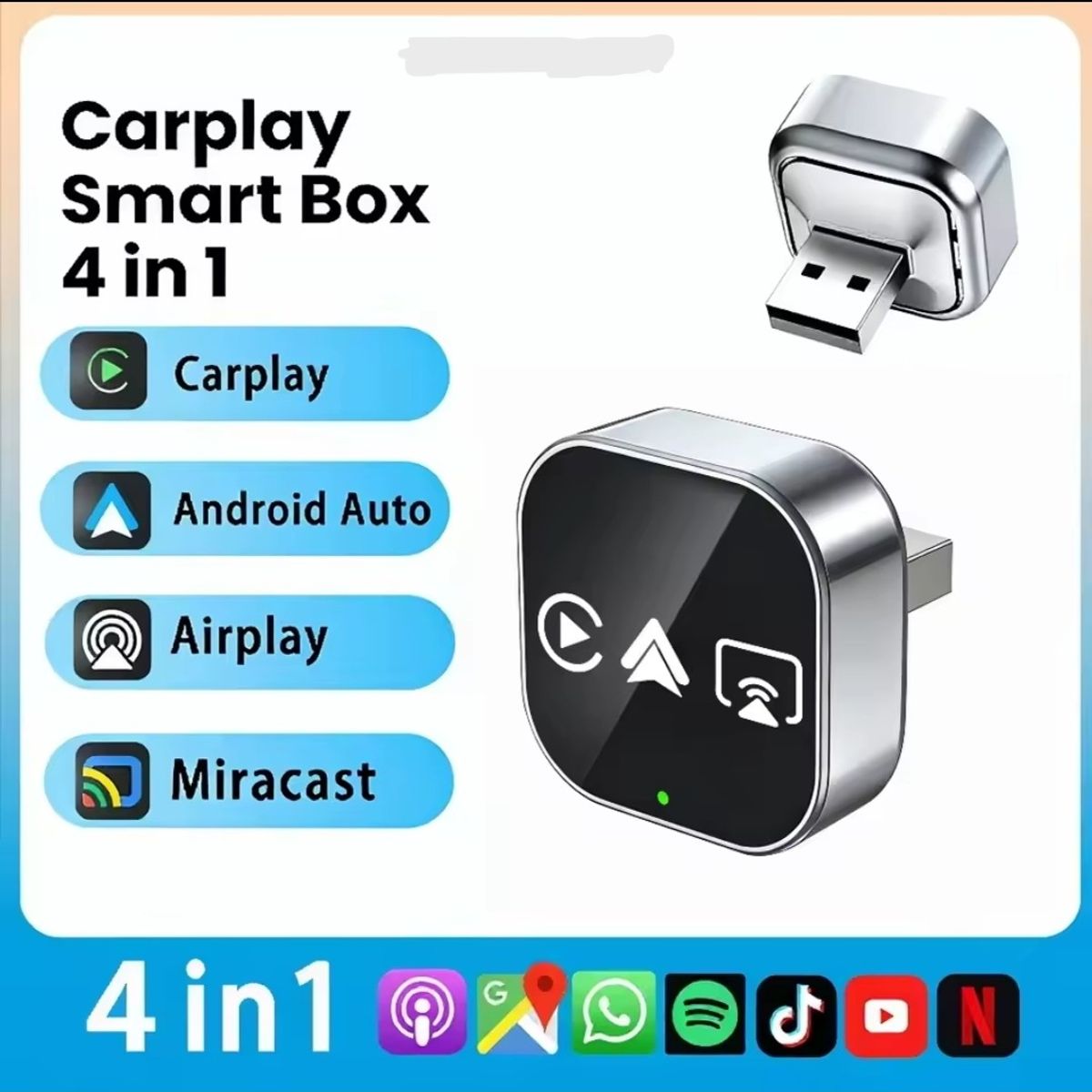 GENERICO - Adaptador Carplay Y Android Auto Inalambrico 4 En 1 Usb Wifi