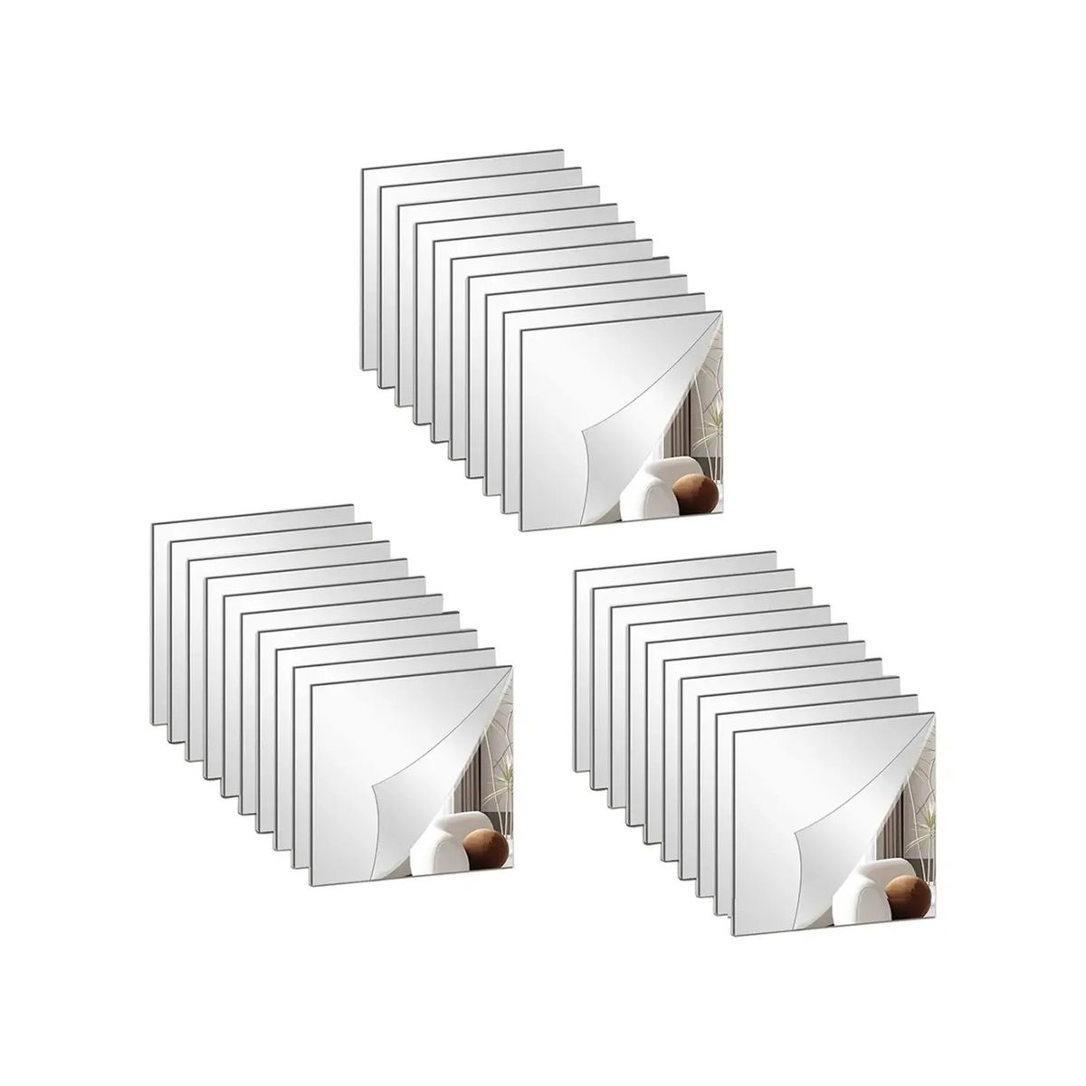 GENERICO - Pack 30 Espejos Adhesivos Decorativos 15 X 15cm Multiusos Labg