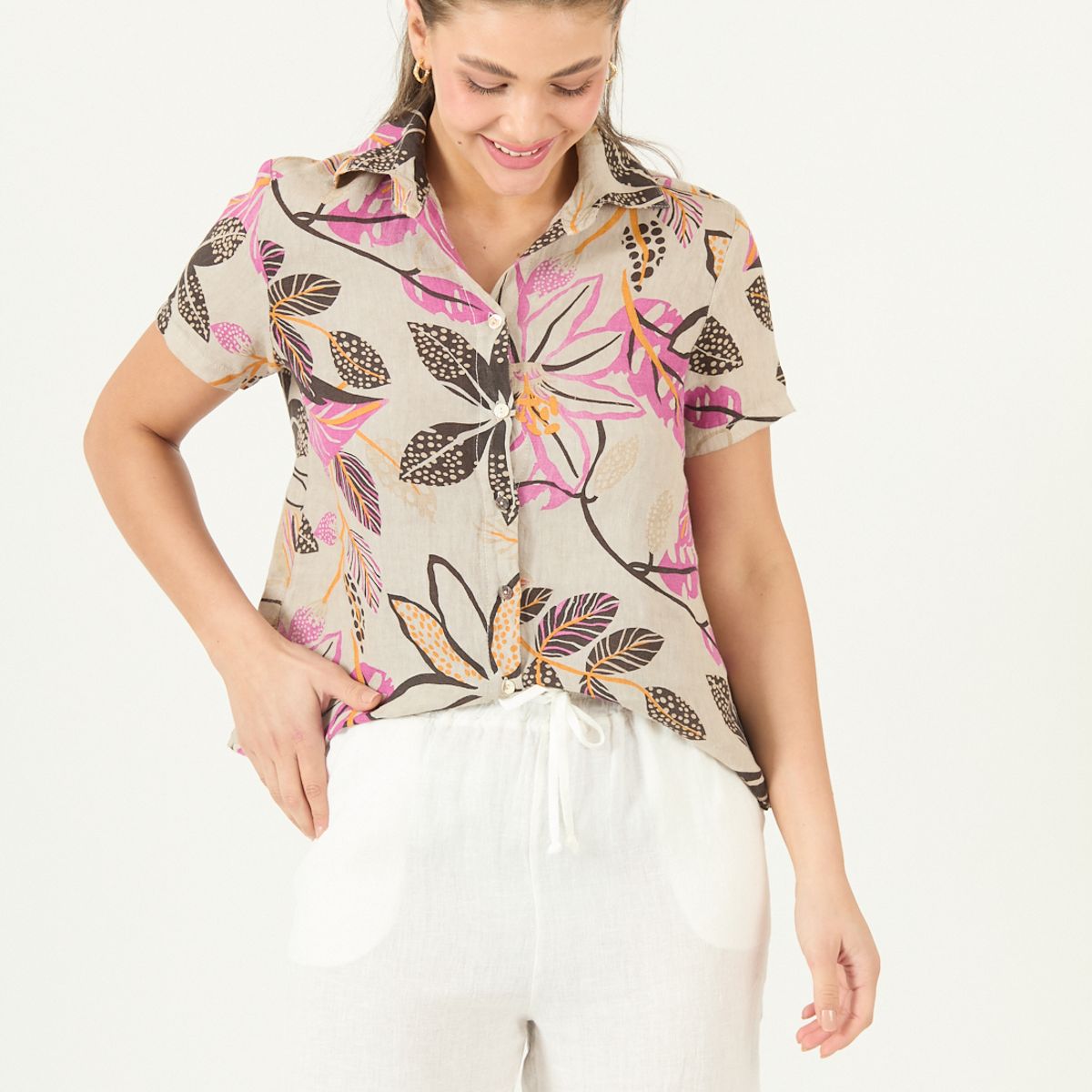 PRIVILEGE - Blusa De Lino Estampada Fucsia Cod 4517925