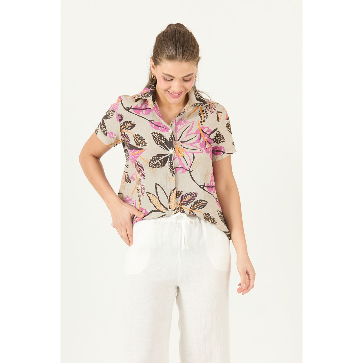 PRIVILEGE - Blusa De Lino Estampada Fucsia Cod 4517925