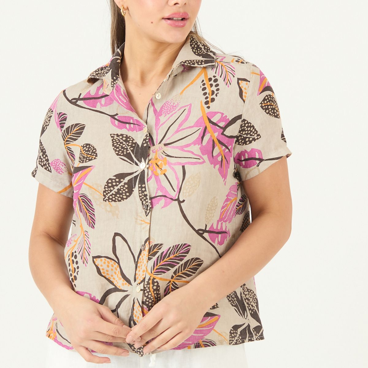 PRIVILEGE - Blusa De Lino Estampada Fucsia Cod 4517925