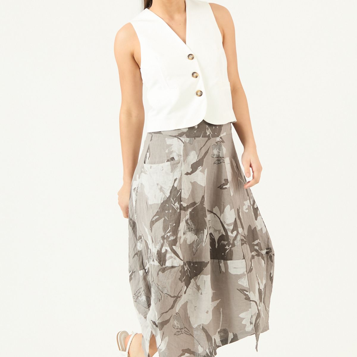 PRIVILEGE - Falda De Lino Estampada Vison Cod 5008785