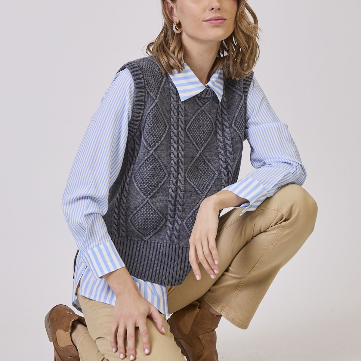 PRIVILEGE - Sweater Con Trenzas Denim Cod 5414846