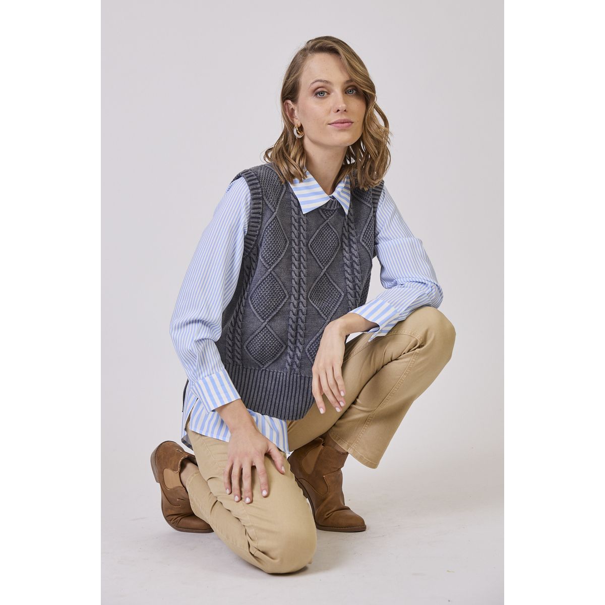 PRIVILEGE - Sweater Con Trenzas Denim Cod 5414846