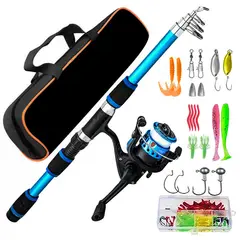 KUANGYE - Kit De Pesca Para Niños Caña Telescópica Con Carrete Y Cebos