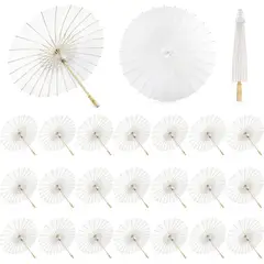 TSKY CHILE SHOPPING - Pack 30 Sombrillas de papel para bodas - Sombrilla de papel blanco japonés chino para mujer