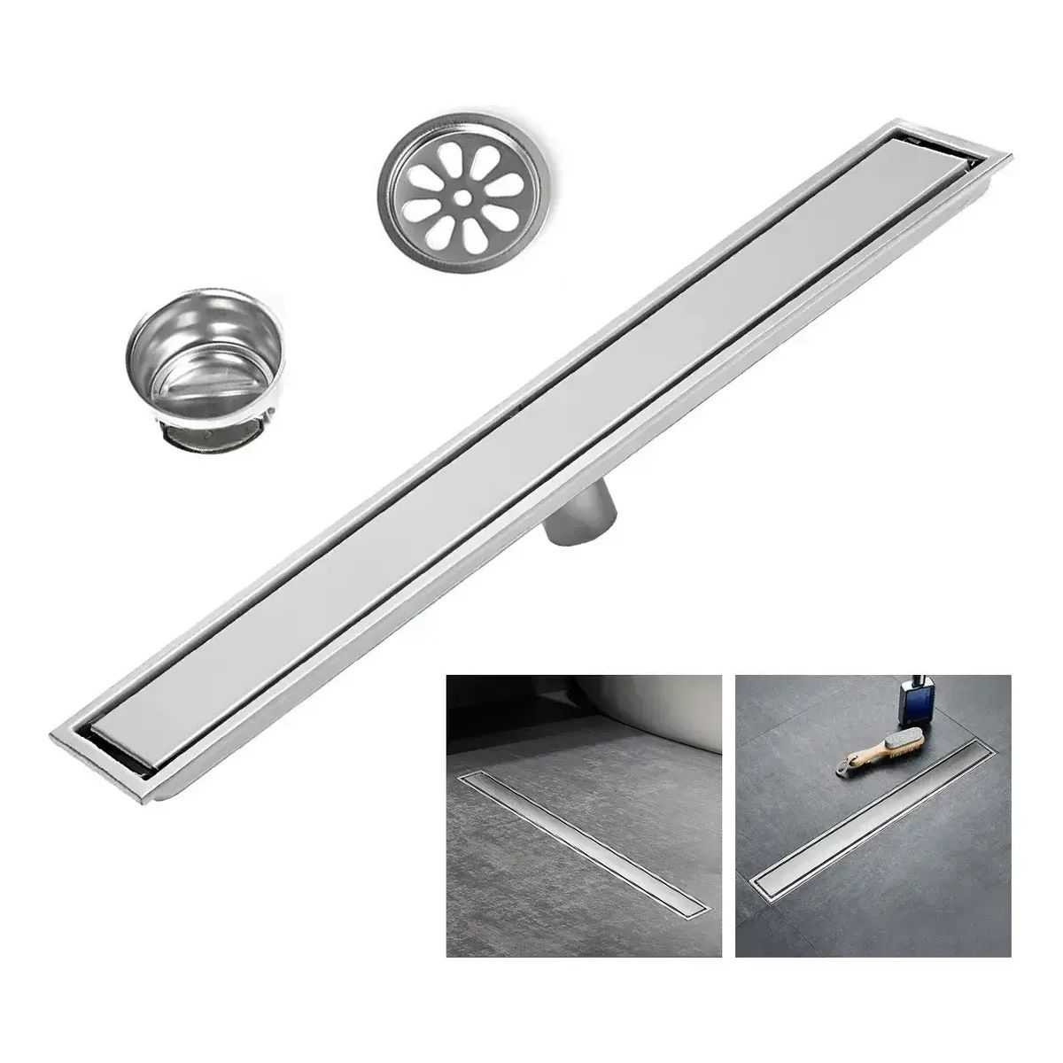KUANGYE - 10×80cm Coladera Lineal De Lujo Doble Vista Acero Inoxidable