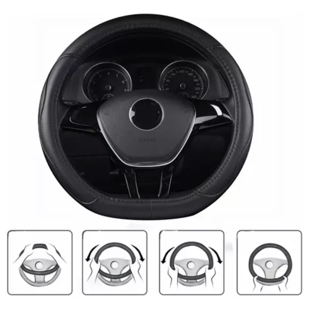 GENERICO - Funda Cubre Volante Tipo D Negro Eco Cuero Antideslizante