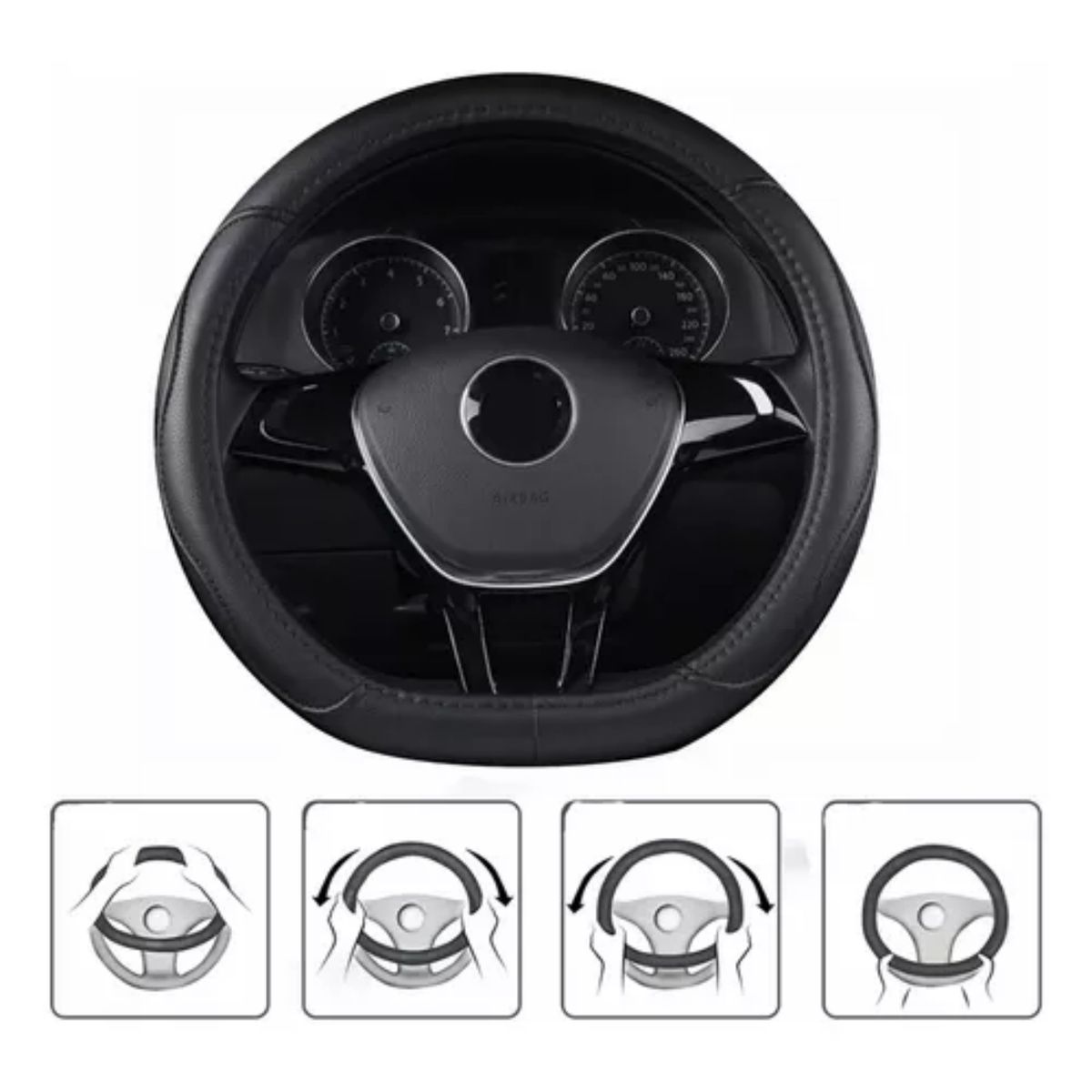 GENERICO - Funda Cubre Volante Tipo D Negro Eco Cuero Antideslizante