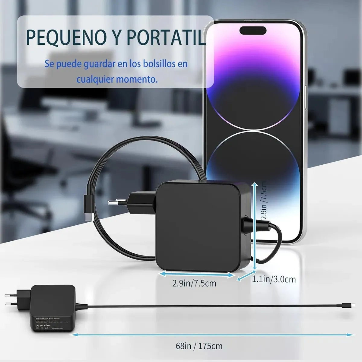 GENERICO - Cargador Notebook Compatible Con Lenovo Dell Hp 65w Tipo-c