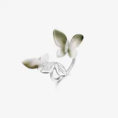 HEFANG - Anillo De Jardín De Mariposas Circonitas Plata 925 Dorada Mujer