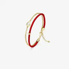 GENERICO - Pulsera Hefang De Hilo Rojo Con Serpiente Circonitas Plata 925 Dorada