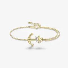 GENERICO - Pulsera Hefang Mini Ancla Circonitas Plata 925 Dorada Mujer Joyería