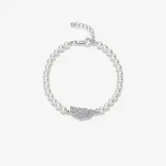 HEFANG - Pulsera Grace Feather Perlas Circonitas Plata 925 Mujer Joyería