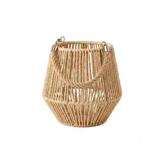 GENERICO - Porta Vela Decorativo Estilo Rústico con Asa de Cuerda Natural