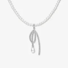 GENERICO - Collar Hefang De Rosas Con Goteo Perlas Circonitas Plata 925 Mujer
