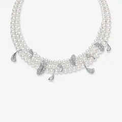 HEFANG - Collar Cisne A La Luz De La Luna Perlas Circonitas Plata 925