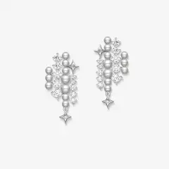 GENERICO - Aretes Hefang Con Brillo Estrellado Perlas Circonitas Plata 925 Mujer