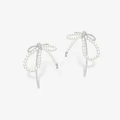 GENERICO - Aretes Hefang De Cinta Brillante Perlas Circonitas Plata 925 Mujer