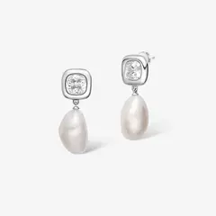 GENERICO - Aretes Hefang De Perlas De Cristal Perlas Circonitas Plata 925 Mujer