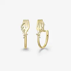 GENERICO - Aretes Hefang De Aro Con Forma De Tenedor De Espagueti Circonitas Moda