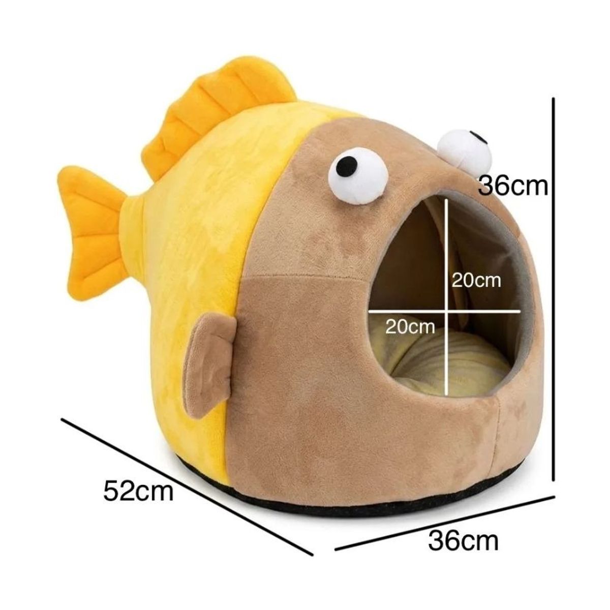 GENERICO - Cama Cueva Iglú Para Gatos Y Perros Diseño Pez Amarillo Talla M