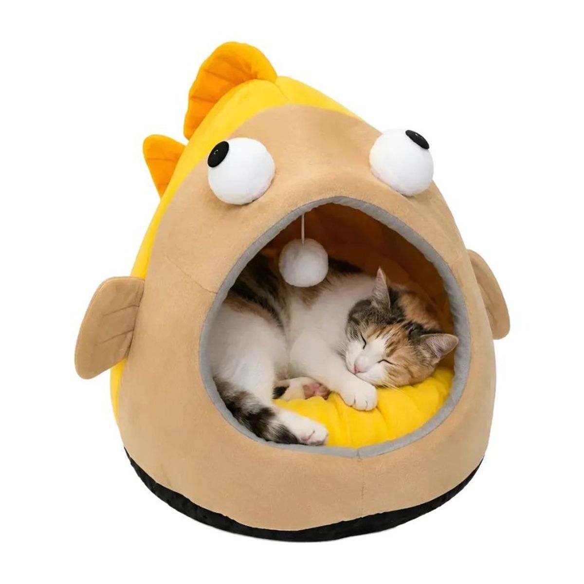 GENERICO - Cama Cueva Iglú Para Gatos Y Perros Diseño Pez Amarillo Talla M