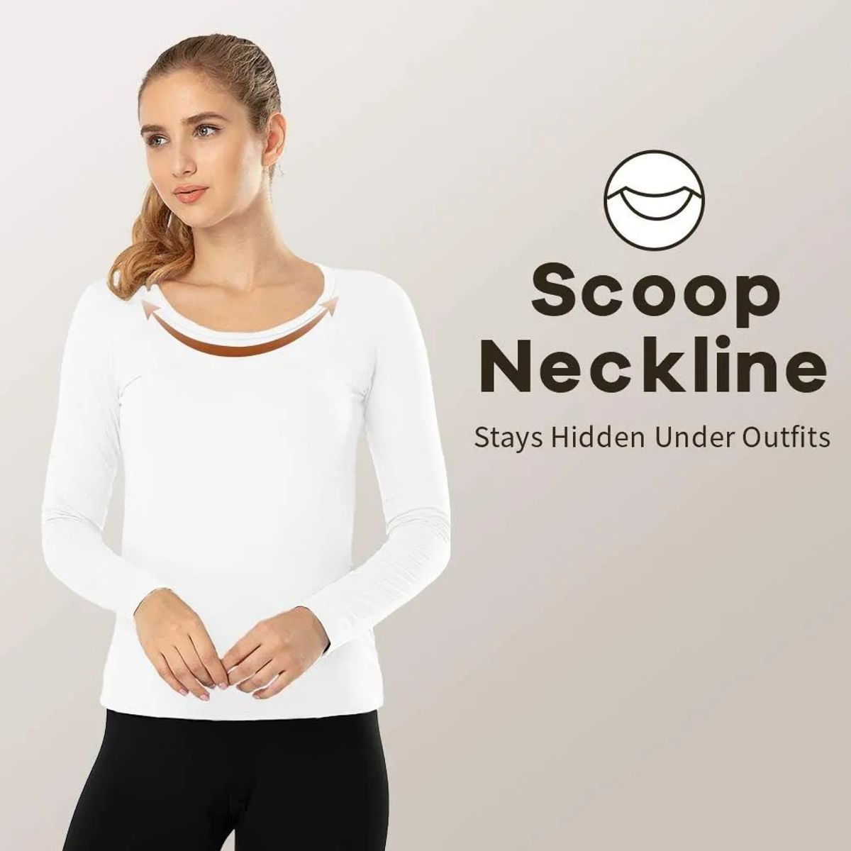 EVERSO - Camiseta Bambú Mujer Manga Larga Cuello Redondo Sin Polar