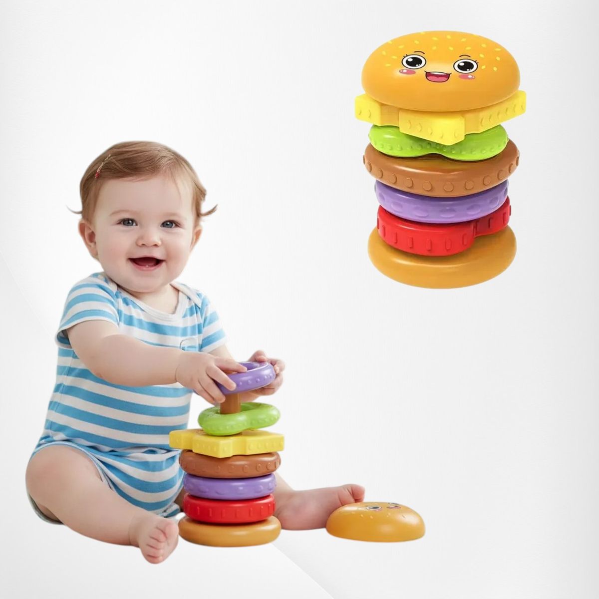 GENERICO - TORRE APILABLE DE HAMBURGUESA DIDACTICO PARA BEBES Y NIÑOS